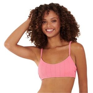 Ninety Nine Juniors M Bralette Swim Top Pink Plumeria Crinkle Adjustable Straps